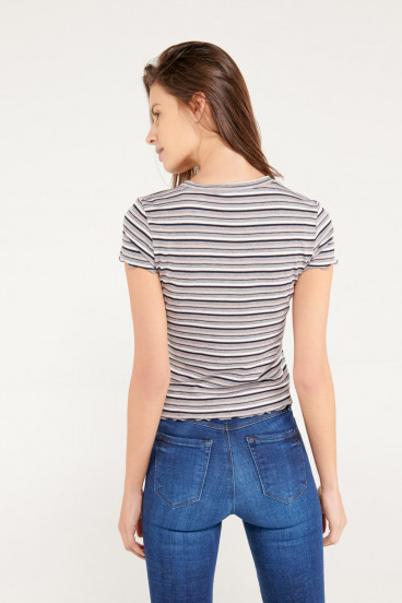 Camiseta cuello redondo para mujer, manga corta en rib.