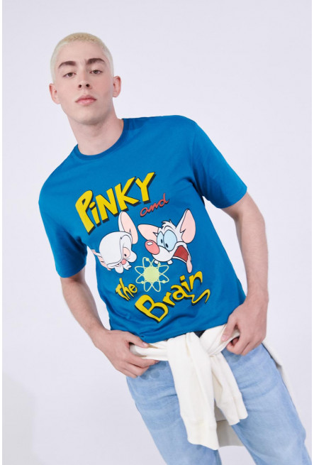 Camiseta cuello redondo con estampado en frente y espalda Pinky & Cerebro