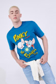 Camiseta cuello redondo con estampado en frente y espalda Pinky & Cerebro