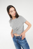 Camiseta unicolor con perlas, chic.