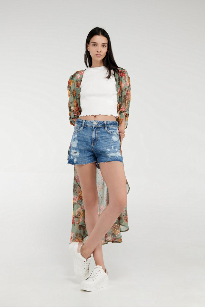 Short denim tiro alto