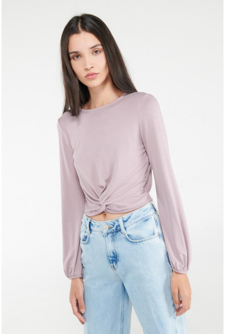 Camiseta manga larga con anudado fijo en frente cintura