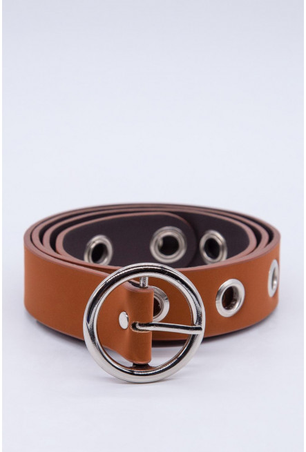 Cinturon unicolor miel, hebilla plateada