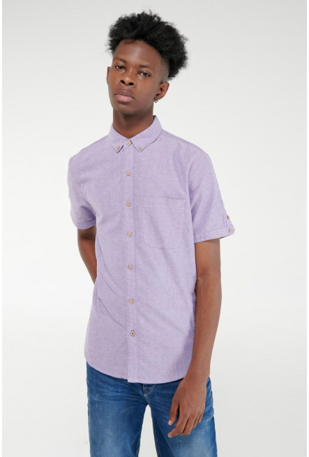 Camisa manga corta azul intensa, cuello button down