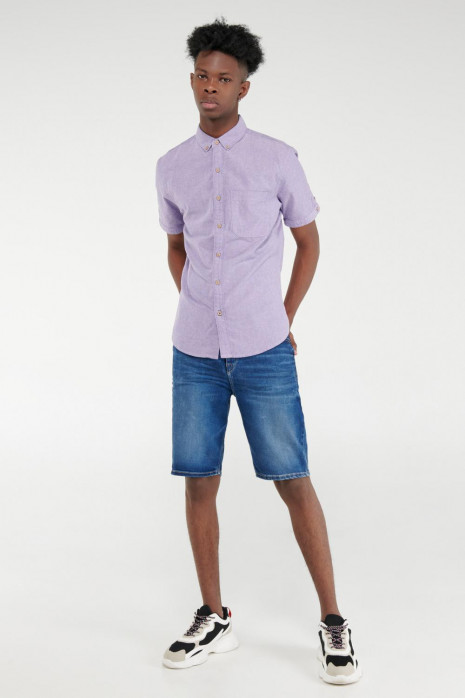 Camisa manga corta azul intensa, cuello button down