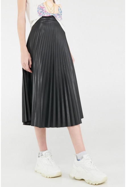 Falda plisada larga, cuero sintético