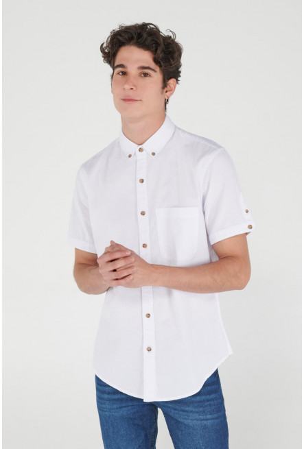 Camisa manga corta azul intensa, cuello button down