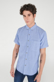 Camisa manga corta azul intensa, cuello button down