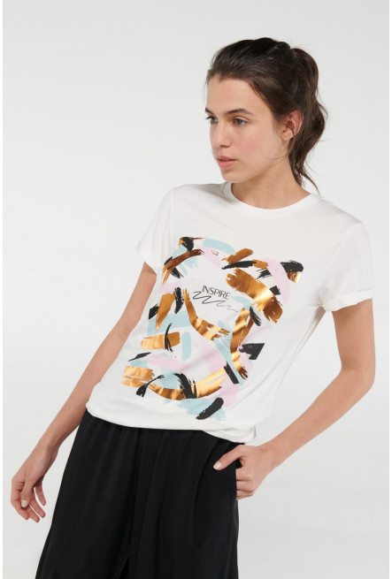 Camiseta manga corta y cuello redondo con estampado