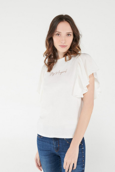 Camiseta manga corta con estampado y mangas acampanadas