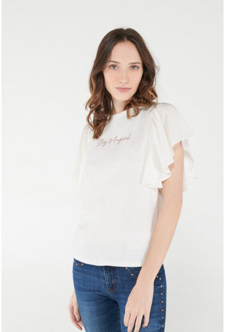 Camiseta manga corta con estampado y mangas acampanadas