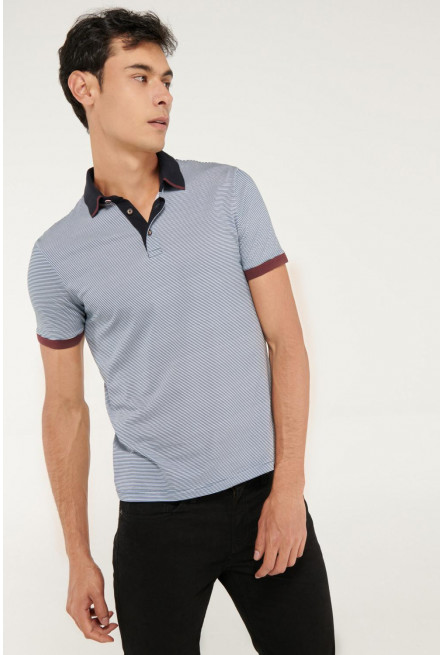 Camiseta Polo unicolor con cuello y puños tejidos