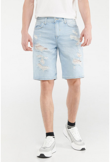 Bermuda de jean Slim azul muy clara con rotos