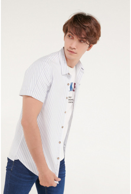 Camisa manga corta azul a rayas