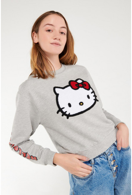 cuello redondo, estampado de Hello Kitty