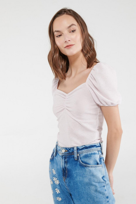 Camiseta manga corta abullonada, unicolor