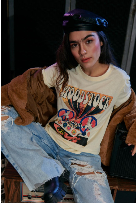 Camiseta manga corta, estampado de Woodstock