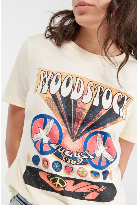 Camiseta manga corta, estampado de Woodstock