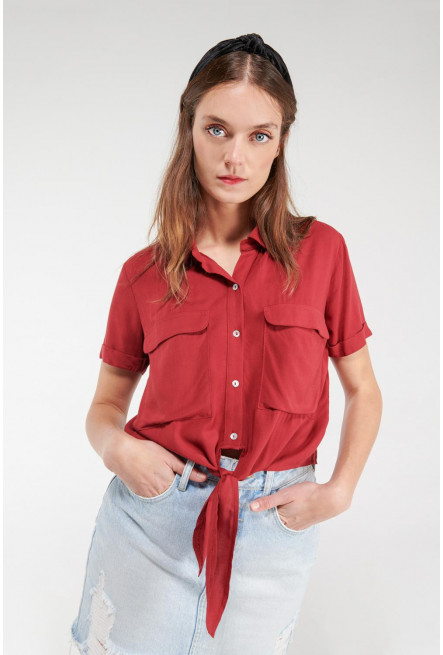 Blusa unicolor manga corta