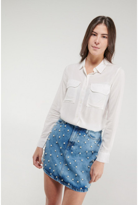 Falda tiro alto con perlas