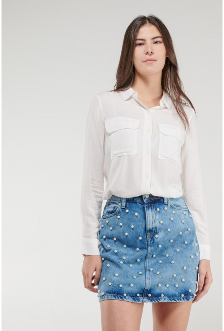 Blusa unicolor, doble bolsillo