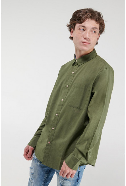 Camisa unicolor, manga larga