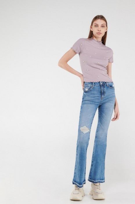 Camiseta manga corta con perlas