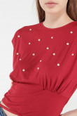 Camiseta manga corta unicolor con perlas