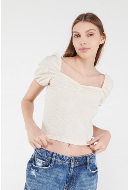 Camiseta manga corta abullonada, unicolor