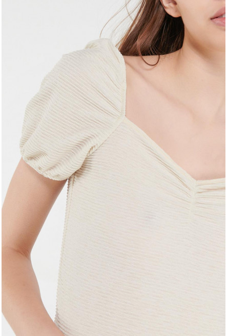 Camiseta manga corta abullonada, unicolor