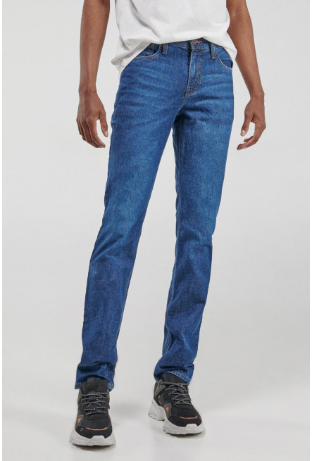 Jean Slim rígido tiro bajo azul oscuro