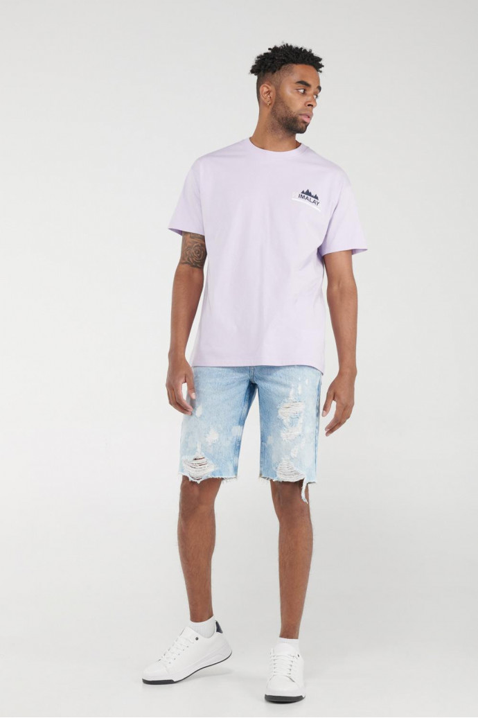 Bermuda Slim de jean azul clara con rotos