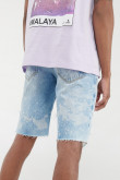 Bermuda Slim de jean azul clara con rotos