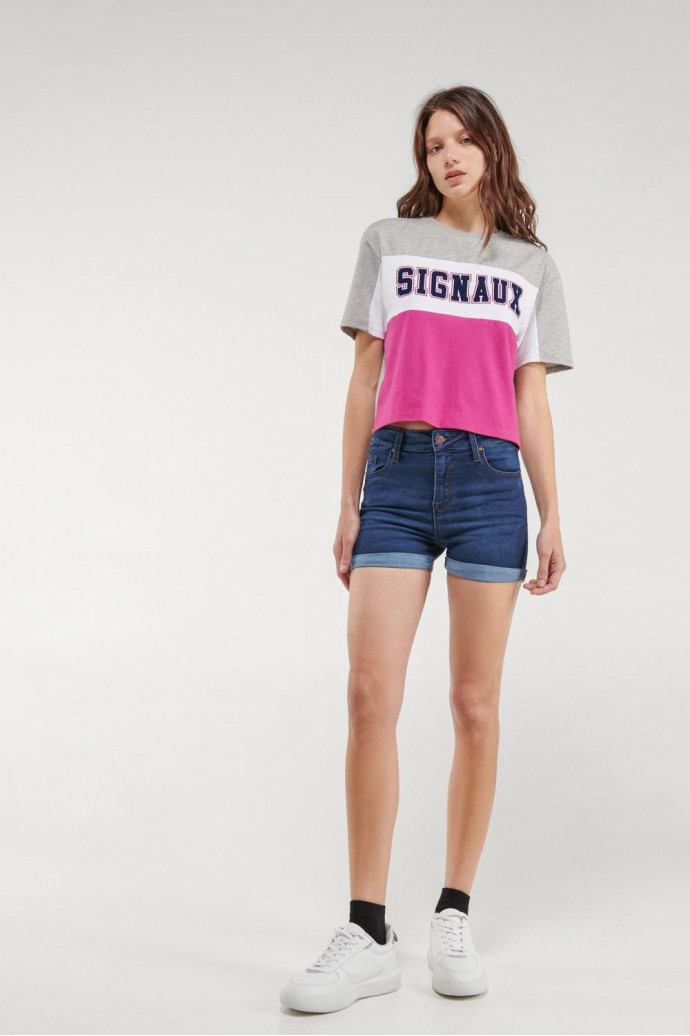 Short denim tiro medio