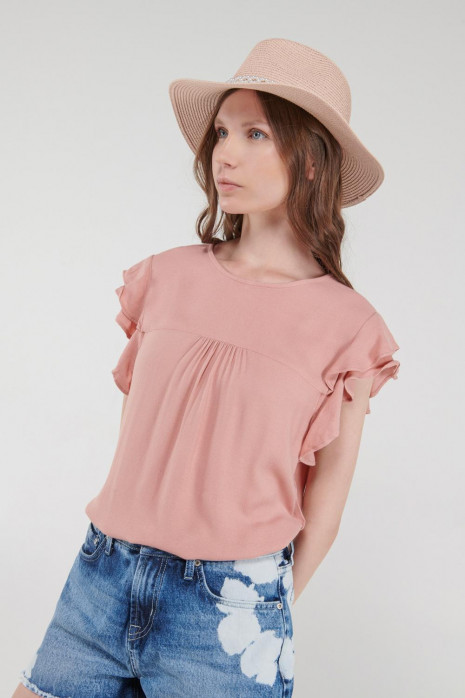 Blusa unicolor manga corta