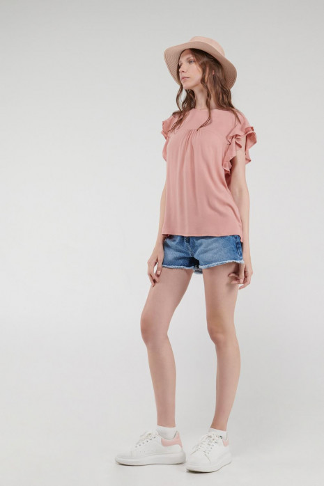 Blusa unicolor manga corta