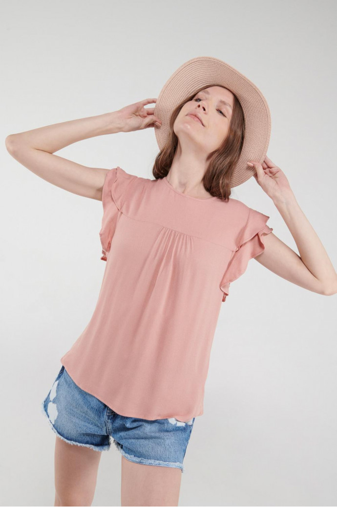 Blusa unicolor manga corta