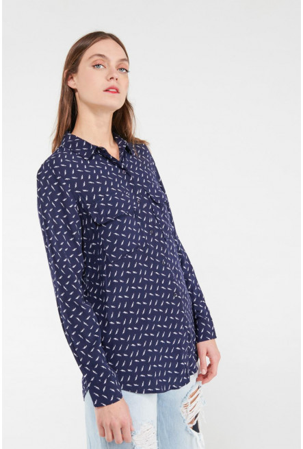 Blusa estampada, doble bolsillo