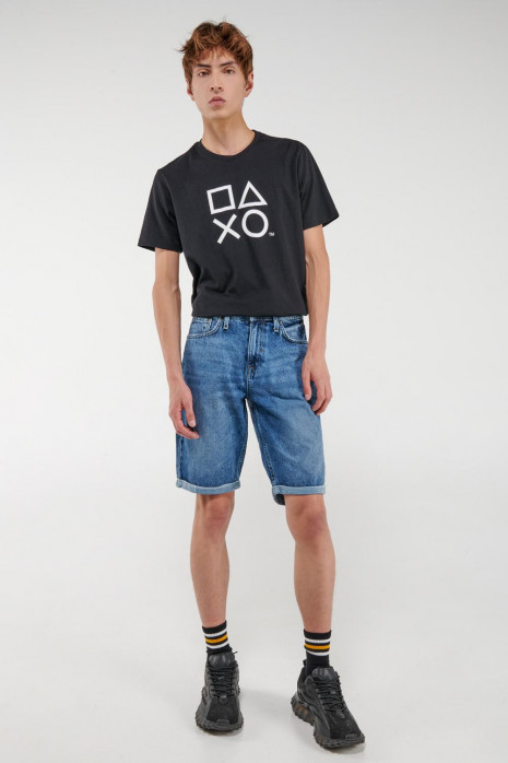 Bermuda de jean Slim azul oscura y tiro bajo