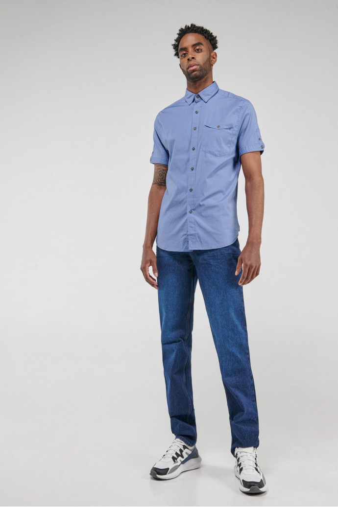 Camisa manga corta, azul oscuro, silueta ajustada