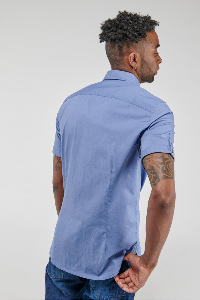 Camisa manga corta, azul oscuro, silueta ajustada