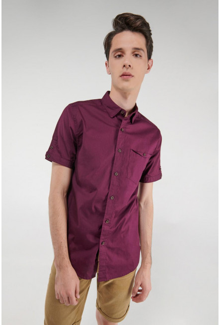 Camisa manga corta, azul oscuro, silueta ajustada