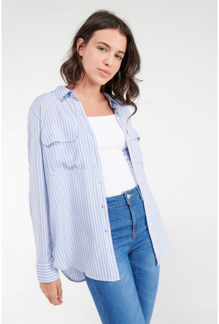 blusa a rayas, doble bolsillo