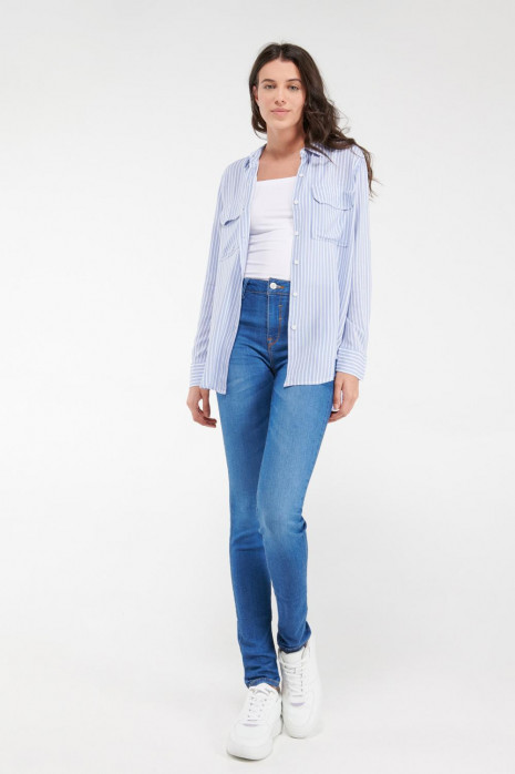 blusa a rayas, doble bolsillo