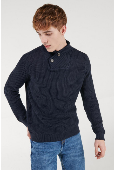 Suéter  cuello alto con botones unicolor