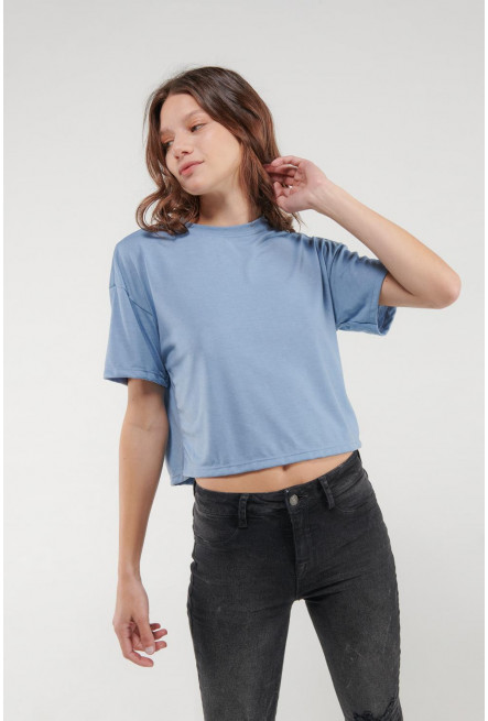 Camiseta, manga corta, cuello redondo, unicolor.