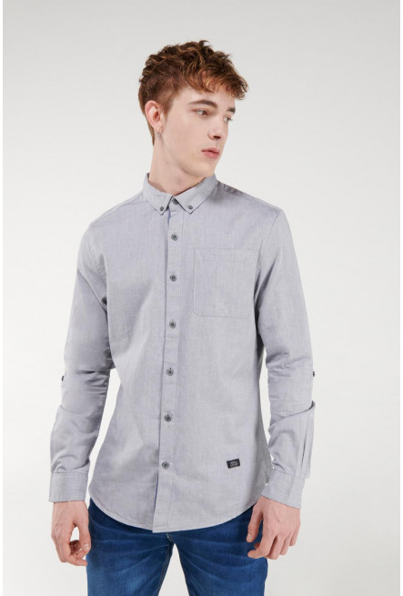 camisa unicolor, manga larga