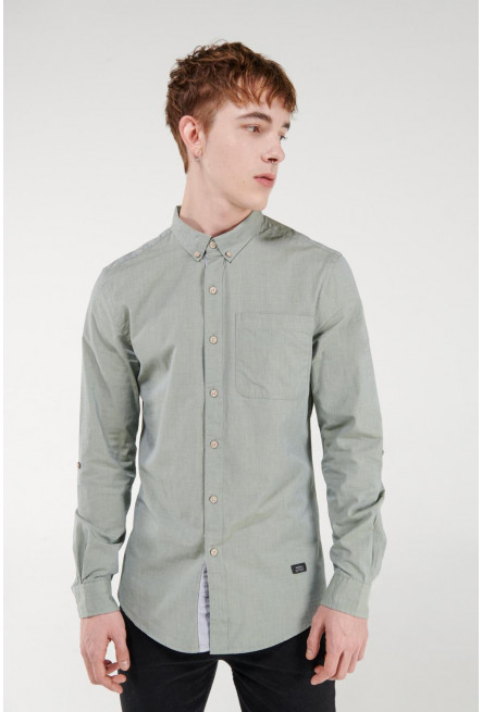 camisa unicolor, manga larga