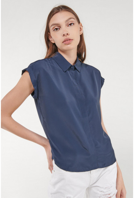 Blusa unicolor manga corta