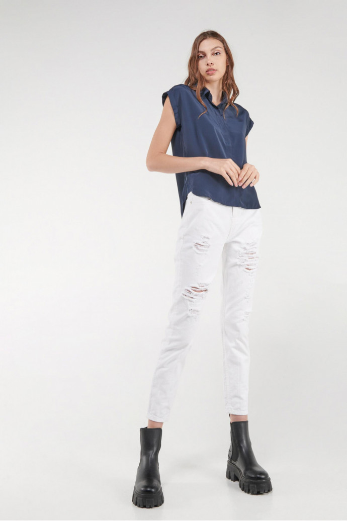 Blusa unicolor manga corta